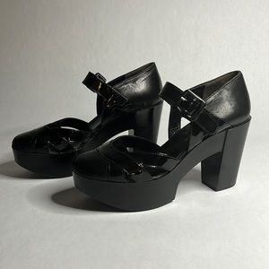 Robert Clergerie Black Wedge Platform Shoe with buckle